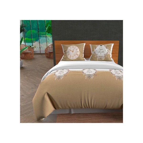SOLEIL D'OCRE Täcke täcke Family Spirit 100% bomull - 1 täcke täcke 240 x 260 cm + 2 örngott - Taupe Mol
