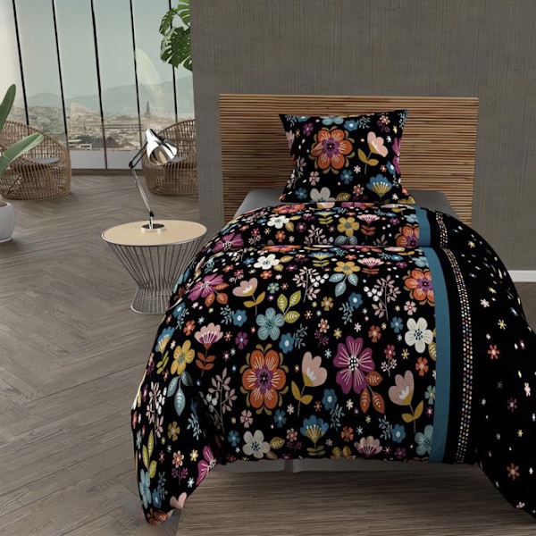Svart FLORA påslakanset i mikrofiber 140X200 cm, från Intemporel Svart