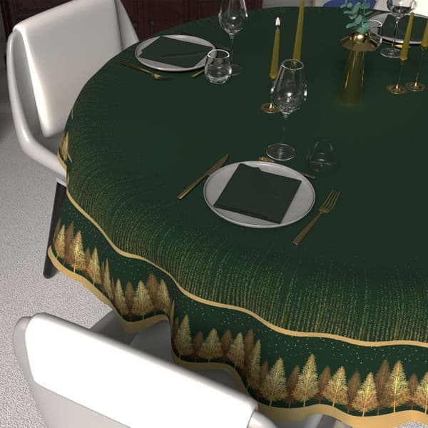 Festlig tryckt fläckavvisande rund duk diameter 180 cm FORET, av Soleil d'Ocre Grön