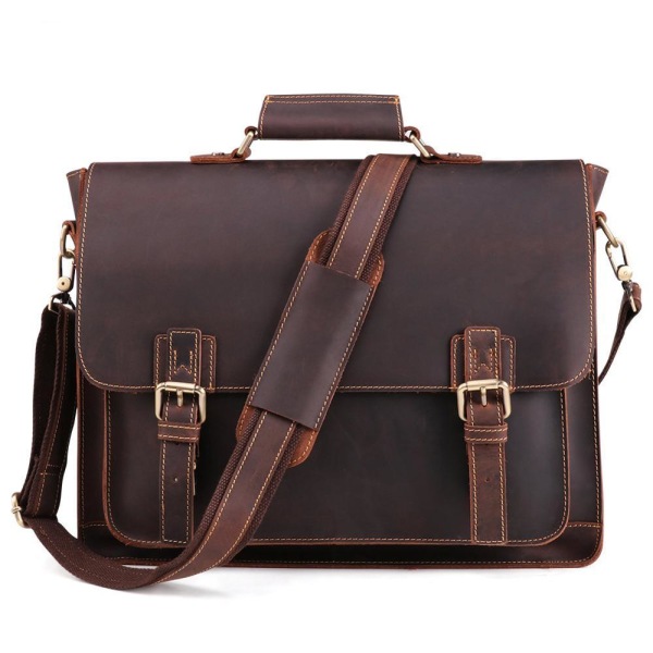 Köp Vintage portfölj i läder, messenger, resväska för laptop Brown | Fyndiq