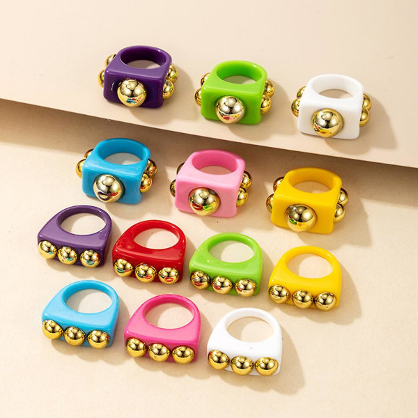 Candy Color Ins Wind Square Resin Ring Cute Cartoon Stacking Rin 3