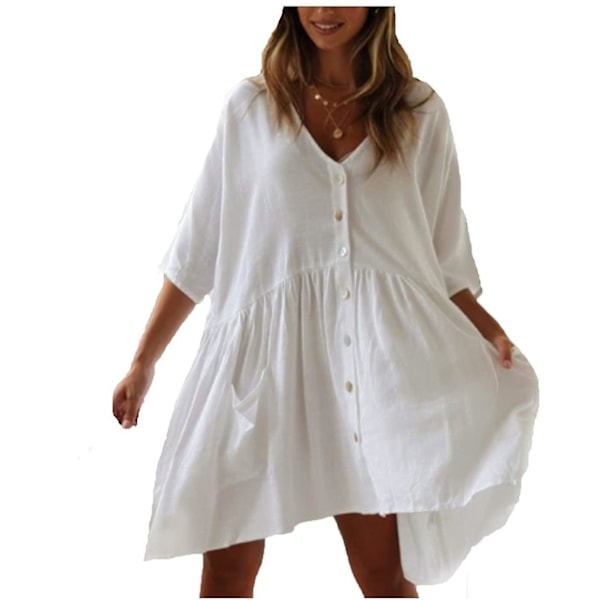 Beach Baddräkt för kvinnor ärm Coverups Bikini Cover Up Skjorta Button Pocket Down kjol