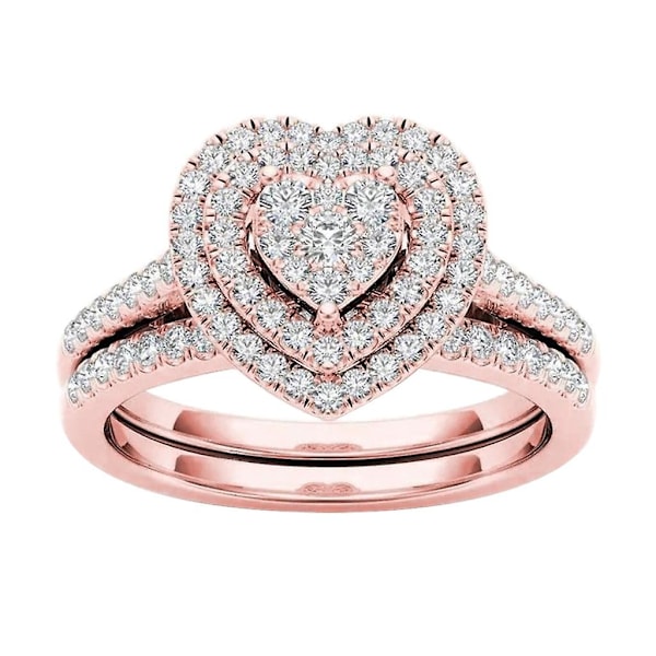 Hjärtformade ringar med strass för kvinnor, stapelbara ringband Rose gold 6