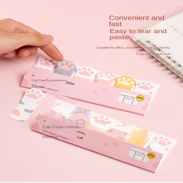 3st Pink Cat Paw Sticky Notes Memo Pad Dagbok Stationära Flakes pink