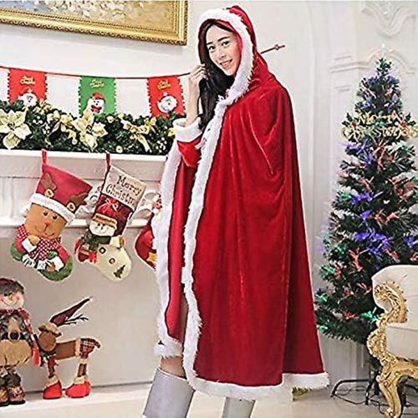 Ens Christmas Cloak Velvet Mrs. Santa Claus Hooded Cape Robe Halloween Kostym (röd)(1st)