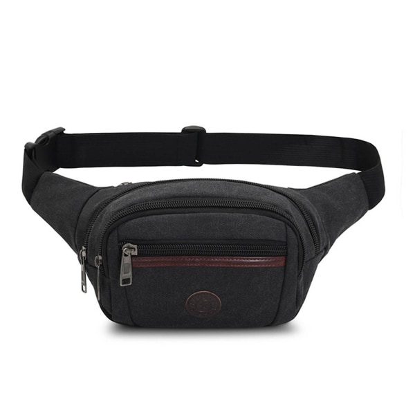 Fashion Herr Canvas Midjeväska Fanny Pack Pung Sport Pengar Bälte H Black