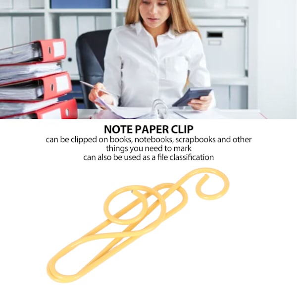 100 st Note Paper Clip Kreativ Söt Musik Tråd Bokmärke Pappersklämma Kompakt Bärbar för Filklassificering Gul