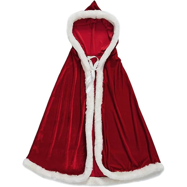 Ens Christmas Cloak Velvet Mrs. Santa Claus Hooded Cape Robe Halloween Kostym (röd)(1st)