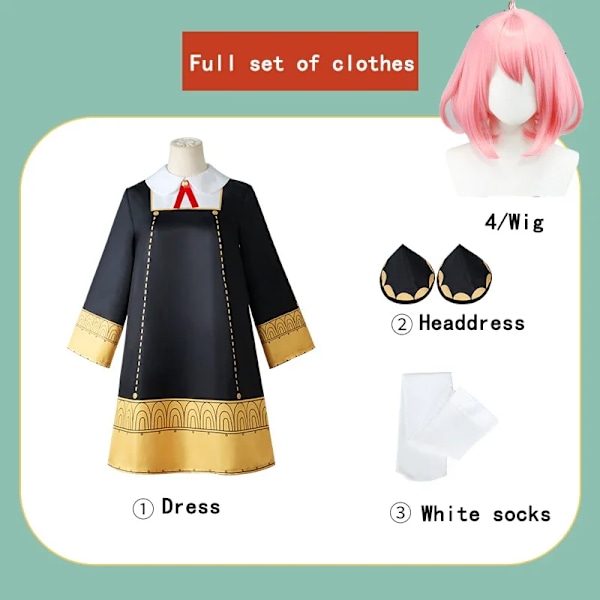 Anya Forger Cosplay Anime SPY X FAMILY Anya Forger Cosplay Kjole Dukkeparyk Piger Kvinder Uniform Halloween Kostumer XL XL dress wig