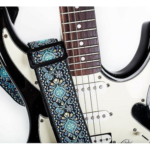 Blå - Gitarrband i folkstil - Set med Jacquardvävda gitarrhängare med pickfickor för bas, elektrisk och akustisk