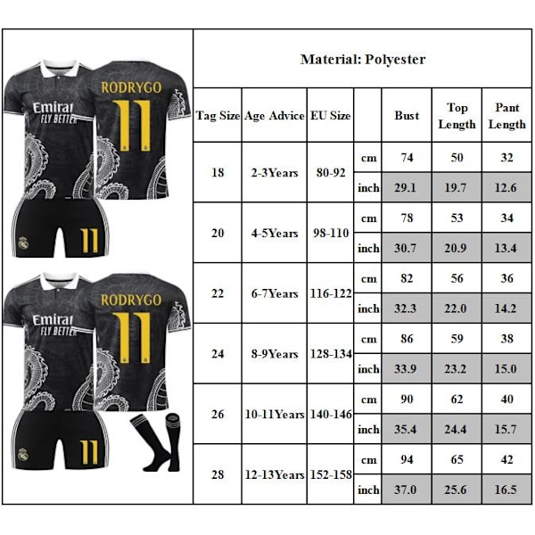 NO. 11 RODRYGO Fodboldtrøje Sæt til Børn T-shirt Shorts Strømper Jersey til Børn Drenge Småbørn 26