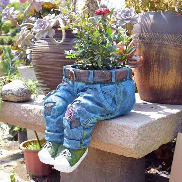 Denim Kläder Byxor Resin Blomkrukor Creative Jeans Planter Garden,b_