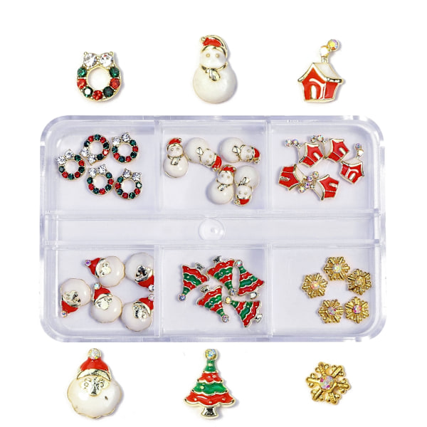 Christmas Nail Charms Nail Art Legering Rhinestones Tillbehör Julserie Blandad Nail Art Dekor för DIY Nails Ornament 6 0.05