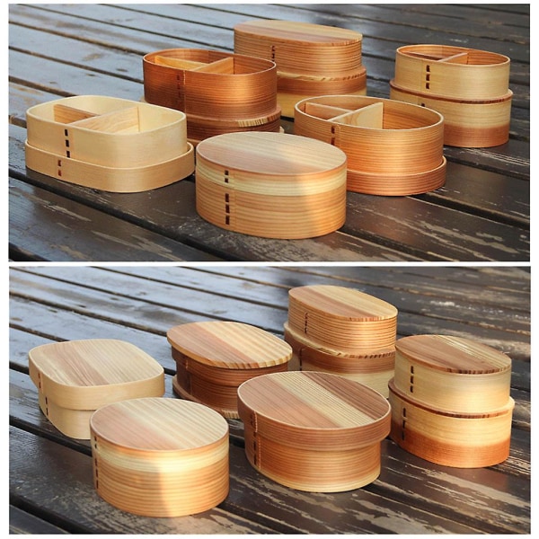 Enkel trä Bento Box 3 fack med ätpinnar Fast rem Skiljevägg Avtagbar hushållsföremål för flera ändamål