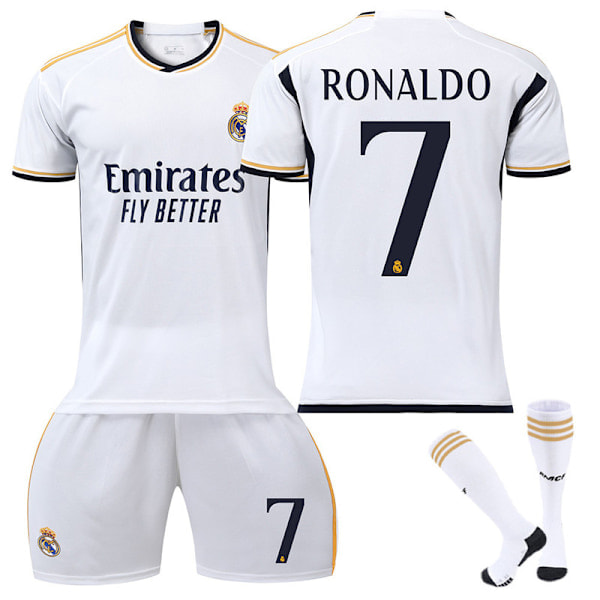 23-24 Ronaldo 7 Real Madrid tröja Ny säsong Senaste fotbollströjor för vuxna barn VTY Sarl Kids 16(90-100cm)