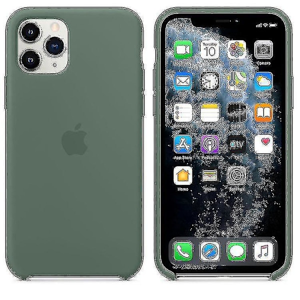 Apple Silikon Mikrofiber Skyddande Skal för Iphone 11 Pro - Tallgrön