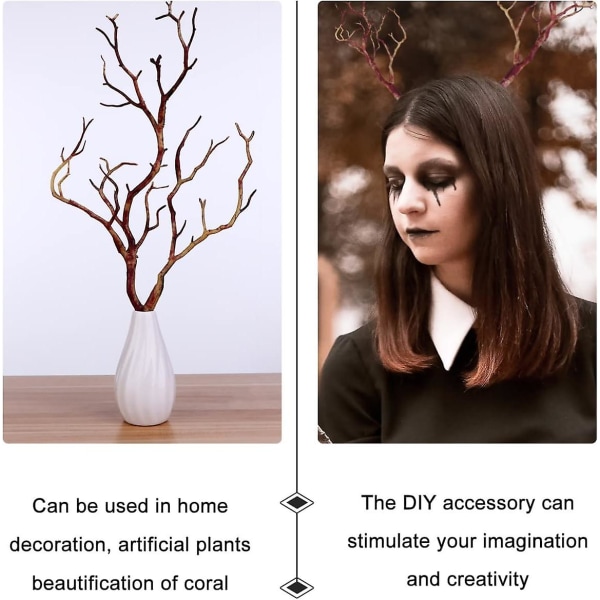 Artificiell horngren dekorativa trädkvistar 13,77 tum - Torra plastgrenar för bröllop och halloweendekoration