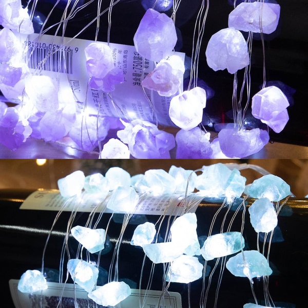 Naturlig ametist Fairy Lights Crystal String Lights för råa stenar för 30 lysdioder USB -drivna Healing Reiki-prydnader
