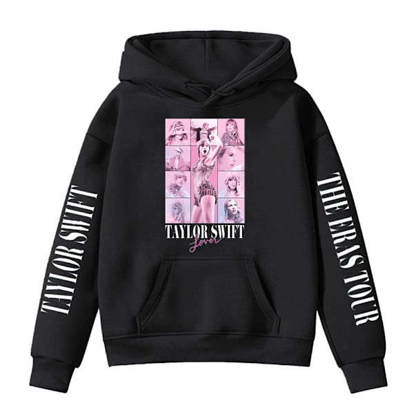 Tyttöjen Taylor Swift Huppari Streetwear Syysvaatteet Taskulla Vetoketjullinen Rento Pitkähihainen Collegepaita Musta 150cm