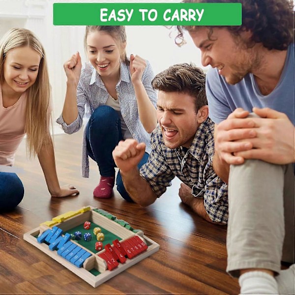 Shut The Box i trä - Klassiskt tärnings- och brädspel för familjer och fester