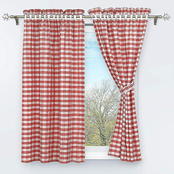 Set med 2 Mörkläggningsgardiner med 2 Rutiga Fönsterdekorationer för Inredning Sovrum Röd H/w 120/80cm