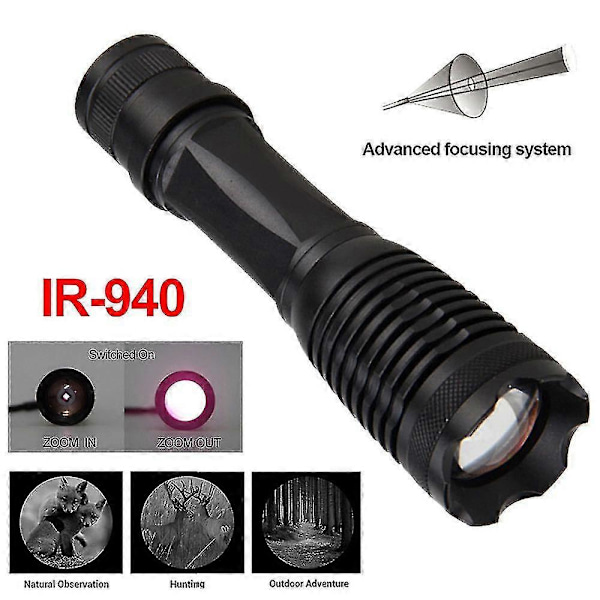 Infraröd Ficklampa 940nm - Zoombar Illuminator med Konvex Lins för Mörkerseende Jakt