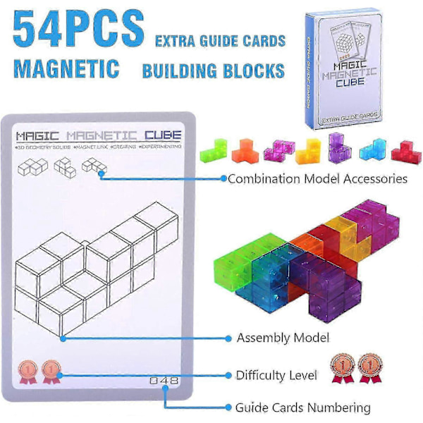 Magnetiska Byggklossar För Barn Magisk 3D Magnetisk Pusselkub Med 54 Guidekort För Barn (röd) (FMY)