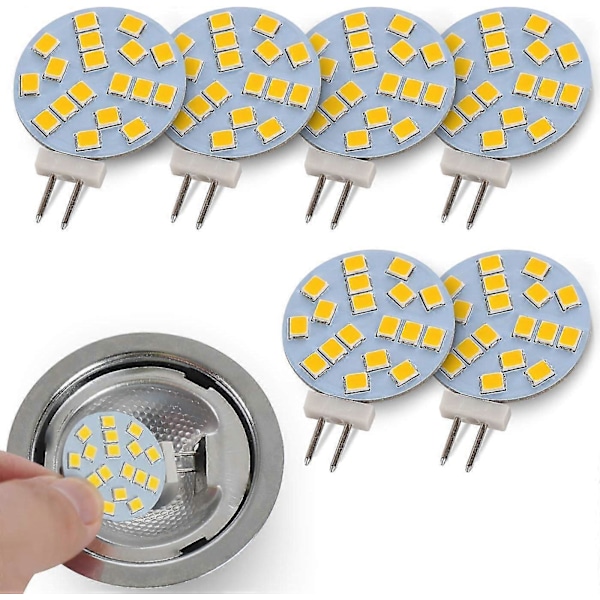 Varmt vita G4 runda LED-lampor, 2W ersätter 20W bas halogenlampa, 12V AC/10-30V DC, G4-belysning för infälld under-skåpsbelysning, 6 st TAO