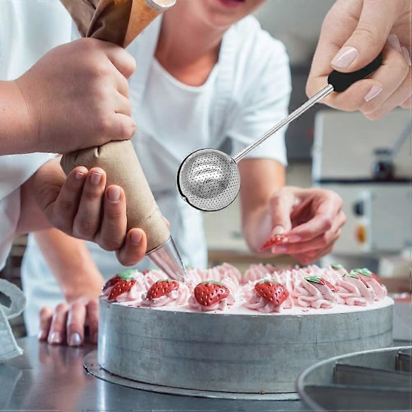 Rostfritt Stål Krydda Glasyr Sockerpulver Shaker Duster Bakning Mjöl Sil Cocoa Pulver Sil Handhållen Mjöl Sifter Krydda Sifter Sked Skovl Fint Nät