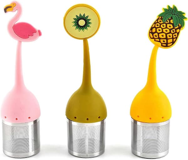 Silikone Te-infuser, 3 stk. urte-tefilter, sødt 304 rustfrit stål mesh tefilter med silikonehåndtag til løs te