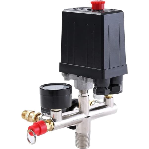 Luftkompressor trykkbryter G1/4\" – To uttak – 10 bar trykkregulator – 220V enfasespenning