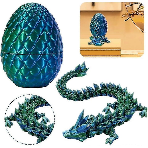 3D-printad drake i ägg, fullt rörlig kristalldrake med drakägg Red