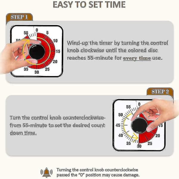 Visuell Nedräkningstimer, Extra Stor Visuell Timer för Klassrum för Barn och Vuxna, Hållbar Mekanisk Köksklocka