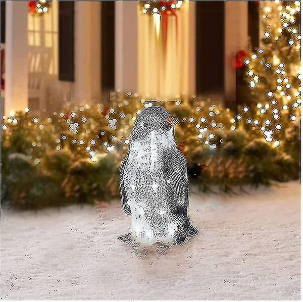 Stort 3-delt Foroplyst Pingvin Julepynt til Udendørs Brug med LED Havebelysning