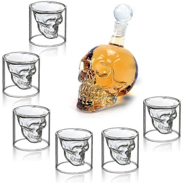 550 ml 350/550 ml Dödskalle Shotglas Set, Dödskalle Vinflaska med 6 Dödskalle Glas, Perfekt för Färgade Drycker