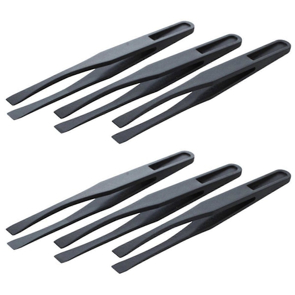 115mm Lång Platt Spets Svart Plast Antistatiska Pincetter 6 st
