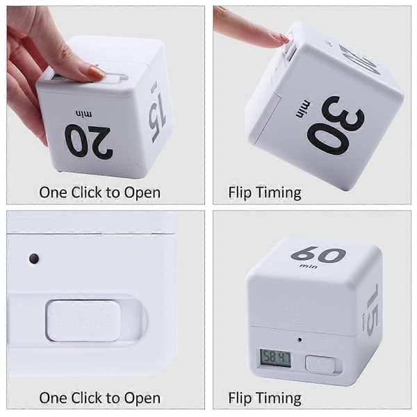 Cube Timere Tidsstyring og Nedtællingsindstillinger med Tyngdekraftssensor Flip Timer 2,6 tommer Børnetimer 15-20-30-60 Minutter til Studier Madlavning Læsning Yellow