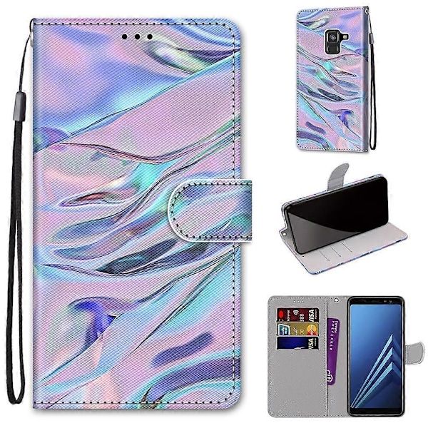 Fodral för Samsung Galaxy A8 2018 Färgad Ritning Korsstruktur Horisontell Flip PU Läderfodral med Hållare & Kortfack & Plånbok & Snodd