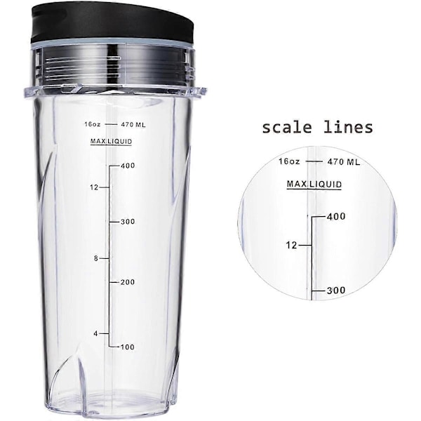 16Oz Ersättningsmuggar för Ninja QB3001SS Passar Kompakt Personlig Blender, med Lock - 2-pack