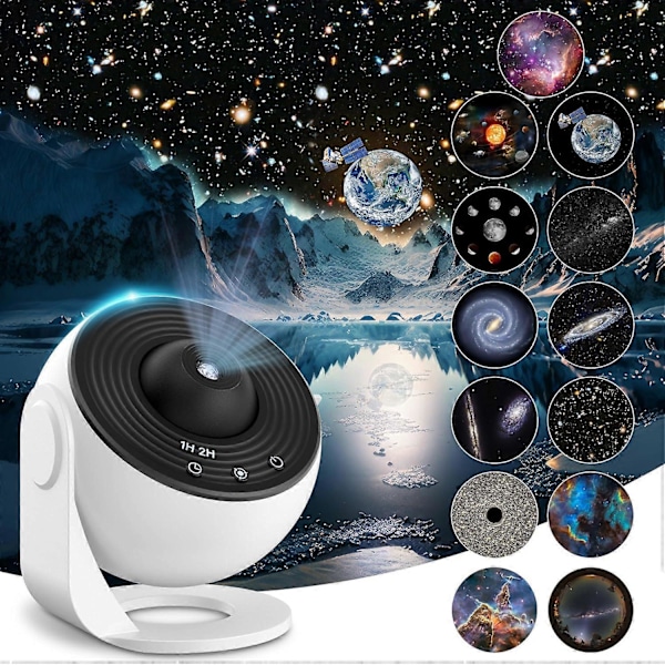 Planetarium Stjärnhimmelsprojektor, 12 Planetariska Skivor, Galaxprojektor, Stjärnhimmel för Sovrum, LED Stjärnhimmelsprojektor