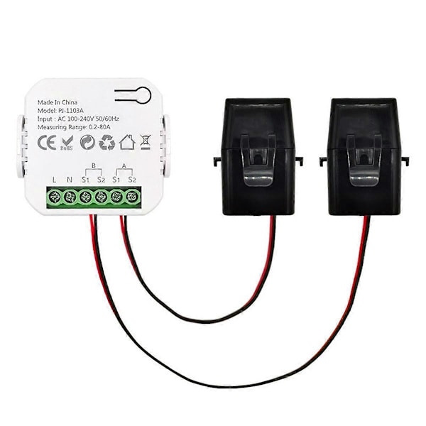 Tuya Smart Energimätare Effektproduktion Konsumtion Dubbelriktad Effektövervakare 0.2-80A Stöd AP