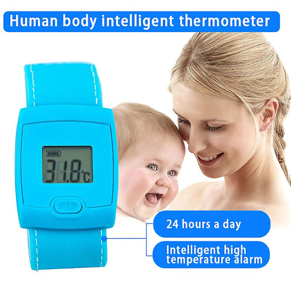 Digital Intelligent Bluetooth-termometer för bebisar, smart febertermometerarmband med LCD-display för barn och vuxna Blue