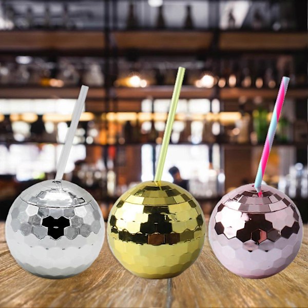 600ML Vinbollskopp med Lock Refraktion Delikat Retro Disco Design Dricksglas Festtillbehör Rose Gold