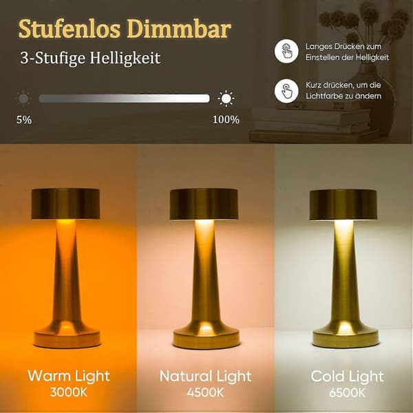 2-pak dimbar skrivebordslampe, oppladbar LED-lampe Silver