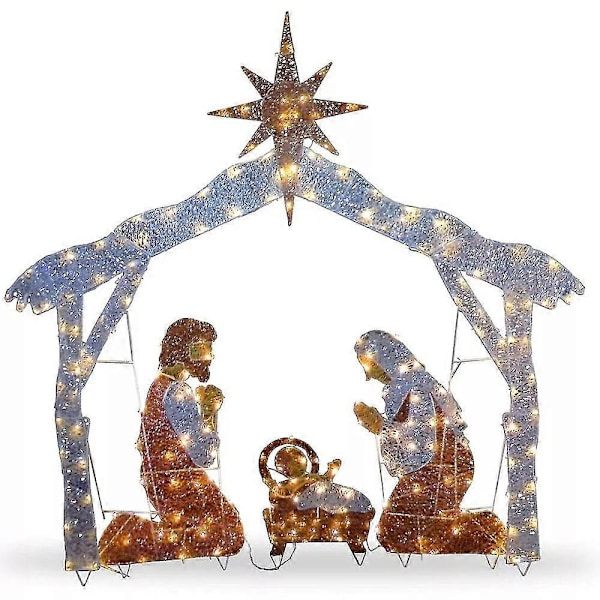 2023 Julkrubba Ljus LED Jesu Födelse Silhuett Med Pinnar Utomhus Trädgård Gård Lampa Dekoration Julpynt B