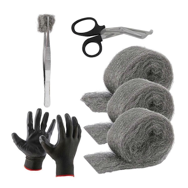 Stålull Mus Säker Hål och Fyllmedel, 3-pack, 8,4 cm x 3 m, Stålull Musbekämpning DIY Kit Fyllverktyg