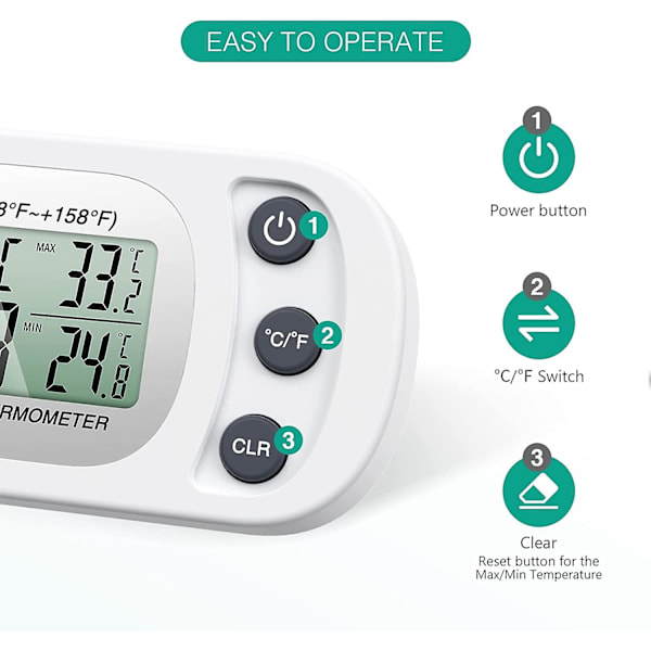 2 st Frigidaire Kylskåpstermometer, Digital Frys Termometer Med Haken, Lättläst LCD-Skärm, Max/Min Funktion, Perfekt För Hem, Restauranger