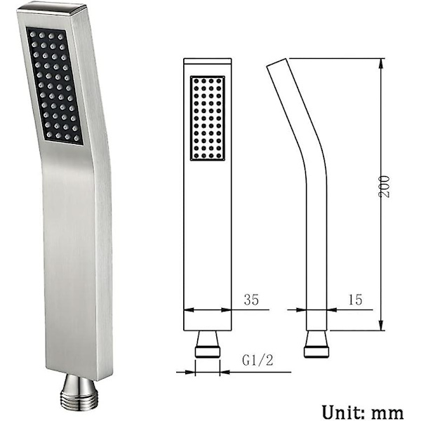 Handhållet duschhuvud i mässing, duschhuvud anti-kalk, vattensparande - Högtryck L-stil silver, kromfinish