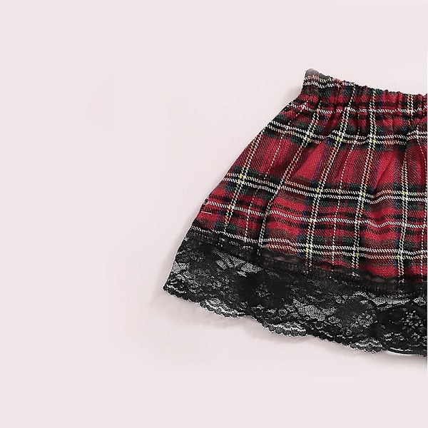 Sexig underklädesset för kvinnor, cosplay-topp och rutig kjol (M)