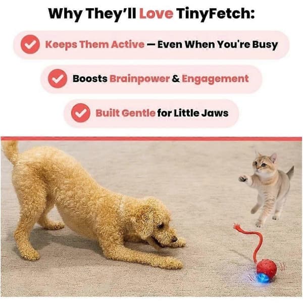 Lille Fetch Hundelegetøj, Tinyfetch Interaktive Hunde- og Kattelegetøjsbolde, Hurtigt Bevægende Bold Red